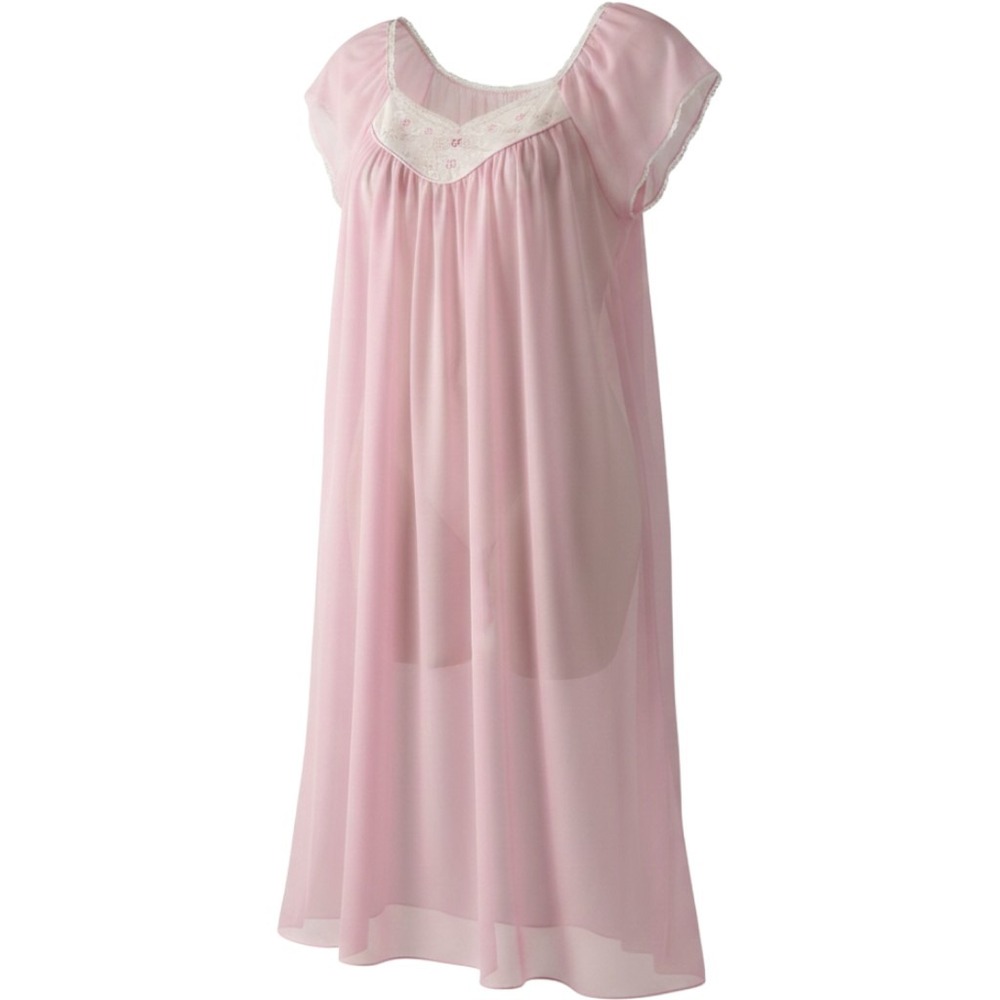 Vintage Coquette Pink Embroidered Floral Nightgown Lace Trim Pastel Loungewear